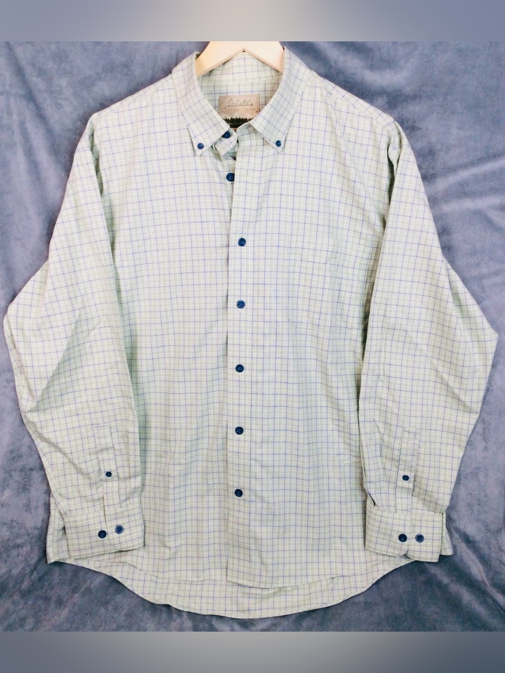 Cabela's Light Green and Navy Plaid Button-Down Shirt